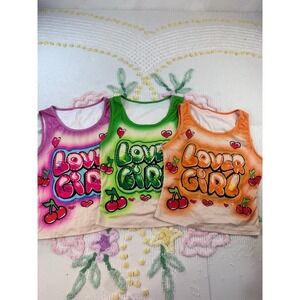 Shein Airbrushed Cherry Graphic Ribbed L Tank Tops Set Women's‎ Crop Top Bundle